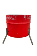 Outdoor Fire Drum Steel Backyard Fire Drum in red with metallic legs, perfect for outdoor gatherings.